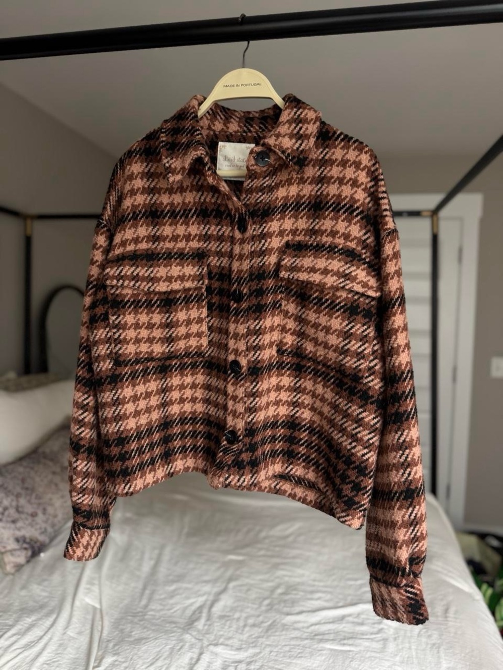 Altar’d State Checked Button-Front Jacket in Brown & Black
